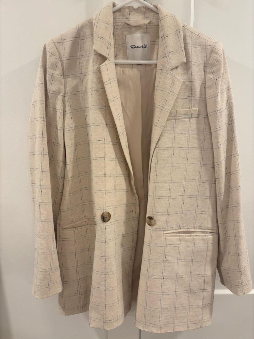 Madewell Cream Plaid Notched Blazer